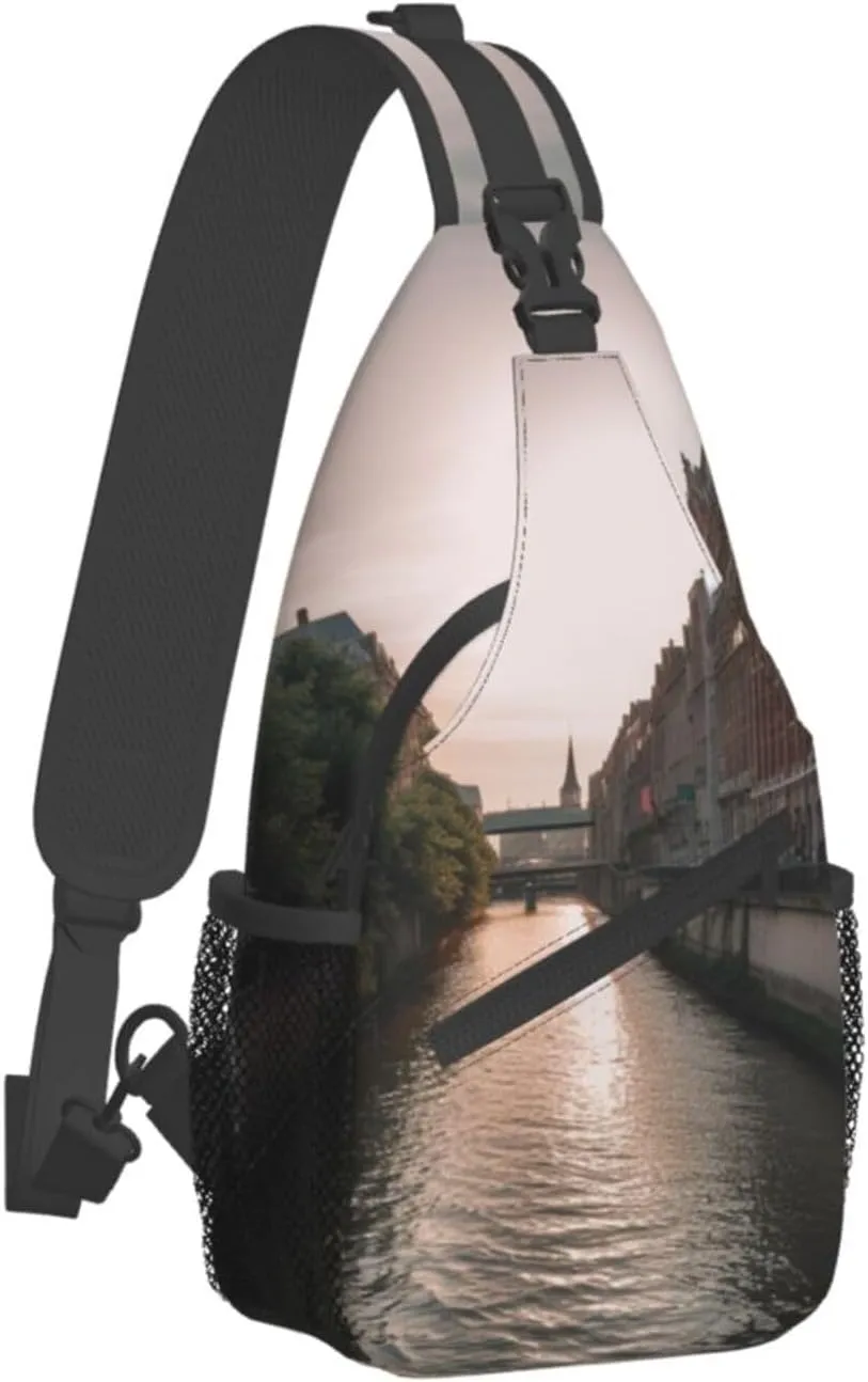 Sling Bag for Women Men Water Canal Buildings Cross Chest Bag Diagonally Casual Fashion Travel Hiking Daypack