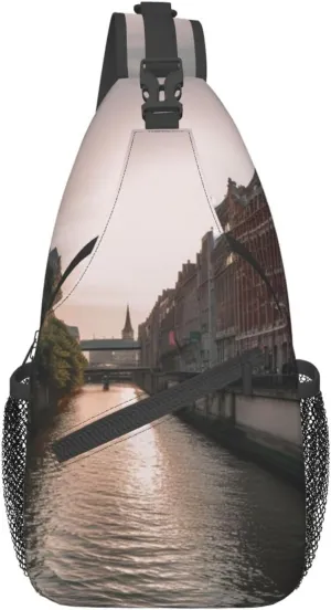 Sling Bag for Women Men Water Canal Buildings Cross Chest Bag Diagonally Casual Fashion Travel Hiking Daypack