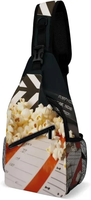 Sling Bag,Cinema Clapboard And Popcorn Print Chest Bag,crossbody Chest Bag,casual Shoulder Backpack with Front Pocket