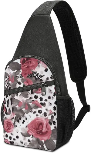 Sling Bags Rose Mix Leopard Pattern Chest Bag for Men Women Shoulder Bag for Travel Sport Chest Pack