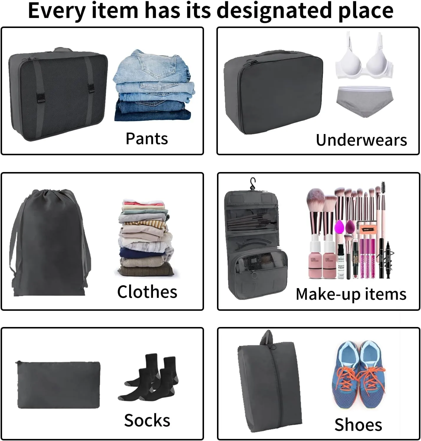 SLMT 10 Set Packing Cubes for Suitcases, Luggage Organizer Bags for Carry On, Travel Bags Organizer for Luggage, Must Have Travel Essentials for Women and Men (Black)
