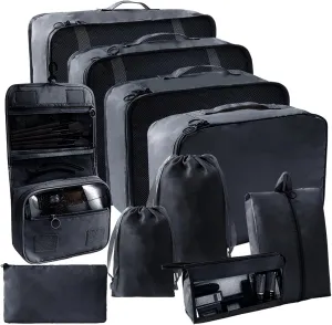 SLMT 10 Set Packing Cubes for Suitcases, Luggage Organizer Bags for Carry On, Travel Bags Organizer for Luggage, Must Have Travel Essentials for Women and Men (Black)