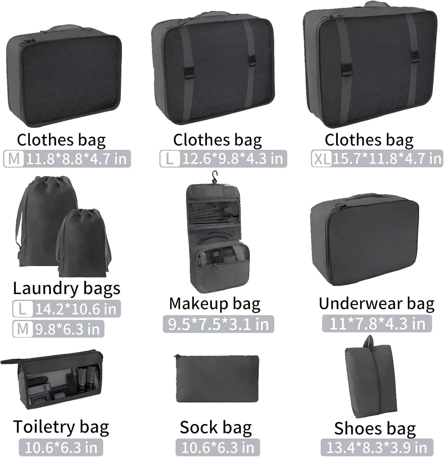 SLMT 10 Set Packing Cubes for Suitcases, Luggage Organizer Bags for Carry On, Travel Bags Organizer for Luggage, Must Have Travel Essentials for Women and Men (Black)