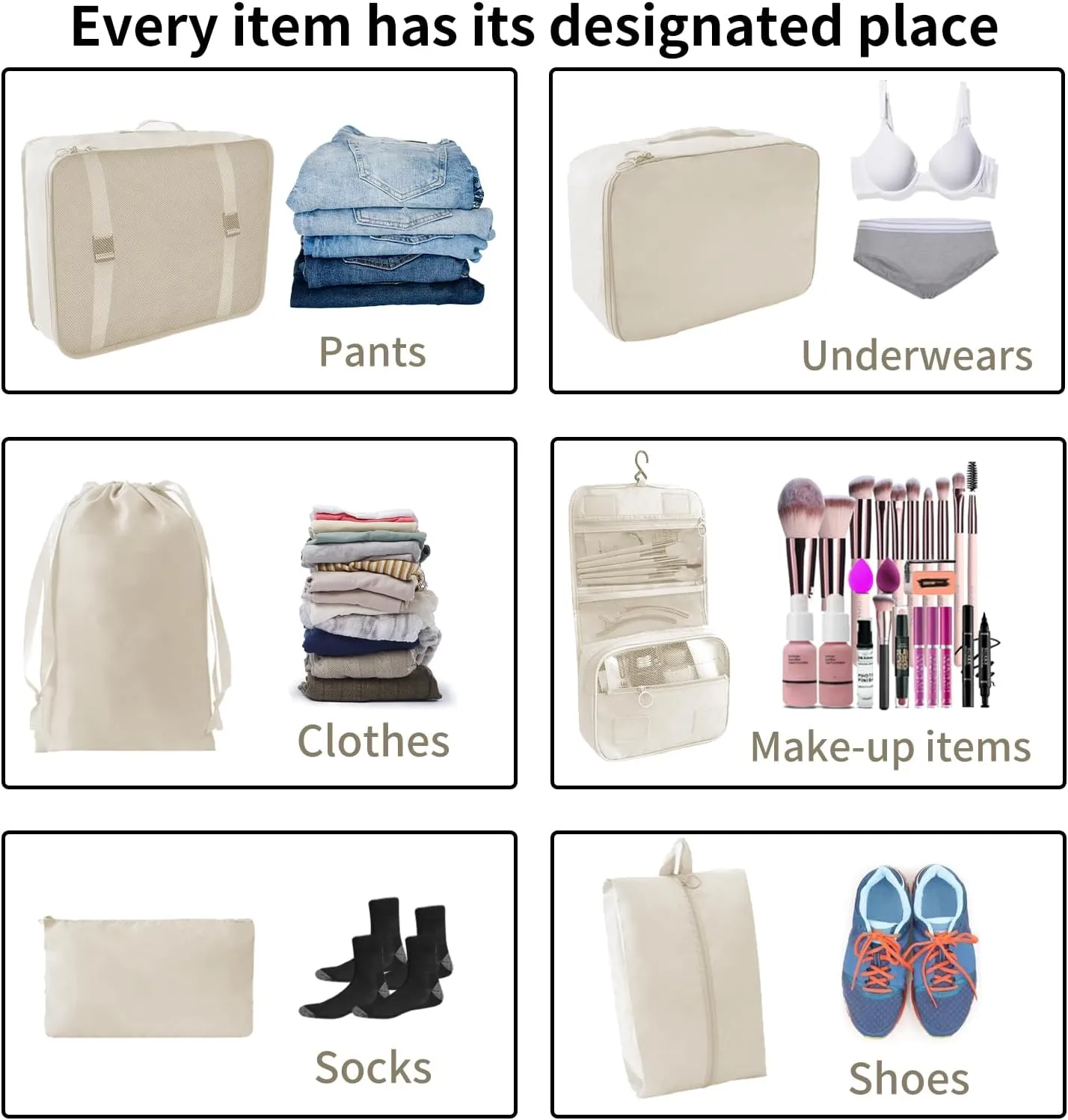 SLMT Travel Organizer 10 Set, Suitcase Organizer Bags Set, Travel Cubes for Packing, Luggage Organizers for Suitcase, Carry On Travel Organizer Bags (Beige)
