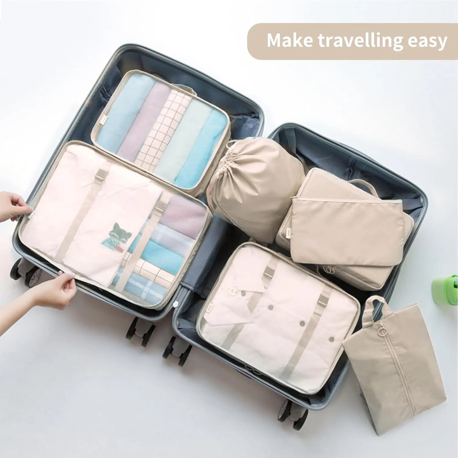 SLMT Travel Organizer 10 Set, Suitcase Organizer Bags Set, Travel Cubes for Packing, Luggage Organizers for Suitcase, Carry On Travel Organizer Bags (Beige)