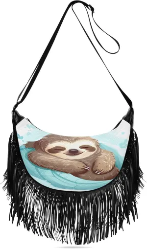 Slothy Sleep Blue Crossbody Bags Hobo Bags Handbags Fringe Purse for Lady Women Work Gifts