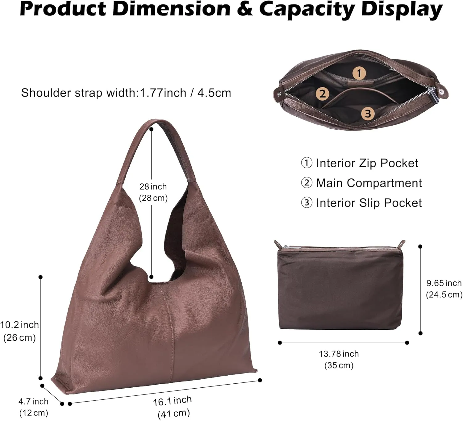 Slouchy Hobo Bag Real Leather Shoulder Hobo Bags for Women Designer Handbags Over Shoulder Hobo Purses for Women Trendy Soft