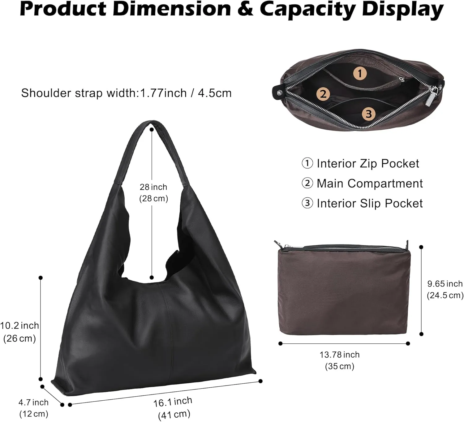 Slouchy Hobo Bag Real Leather Shoulder Hobo Bags for Women Designer Handbags Over Shoulder Hobo Purses for Women Trendy Soft