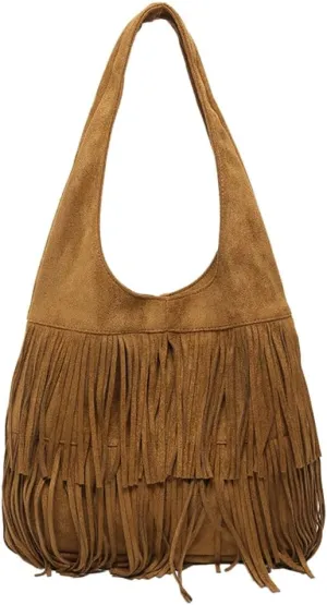 Slouchy Hobo Bags for Women Fringe Suede Shoulder Bag Crossbody Bag with Tassel Boho Purse Large Capacity