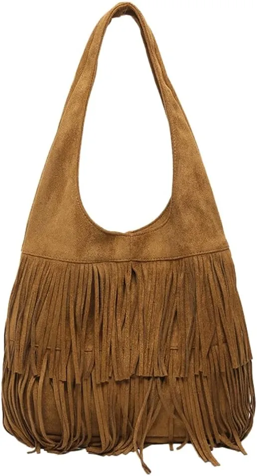 Slouchy Hobo Bags for Women Fringe Suede Shoulder Bag Crossbody Bag with Tassel Boho Purse Large Capacity