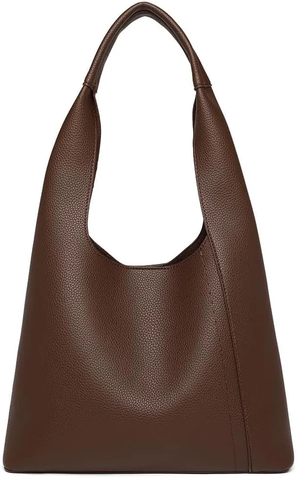 Slouchy Hobo Bags for Women Soft Vegan Leather Shoulder Handbag Purse Large Top Handle Tote Bag 2pcs, Coffee