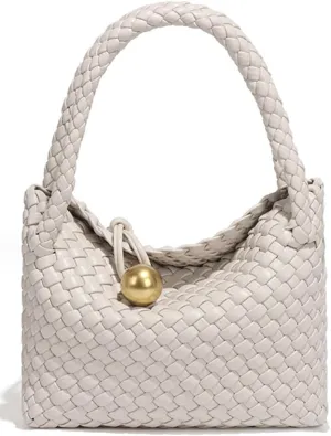 Slouchy PU Leather Woven Hobo Bags Women Trendy Crossbody Crescent Shoulder Purse Beach Satchel Top Handle Tote Handbag