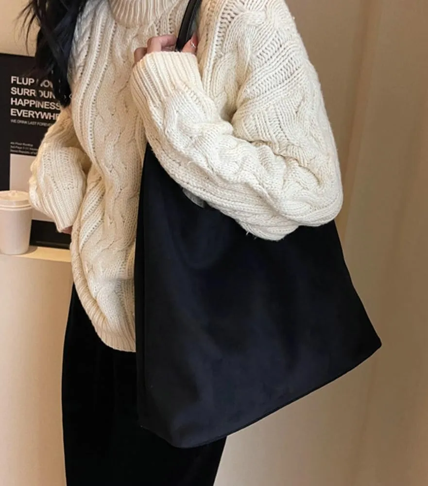 Slouchy Suede Shoulder Bags for Women Large Tote Purse Retro Soft Handbag Casual Work Ladies Top Handle Satchel 2pcs