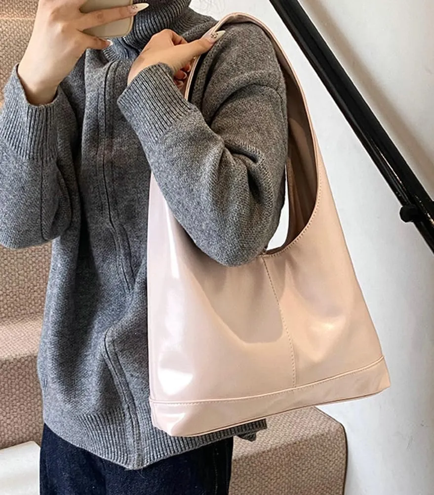 Slouchy Tote Bags For Women Soft Leather Handbag Retro Red Shoulder Bag Y2K Underarm Purse With Bow Casual Work Handbag