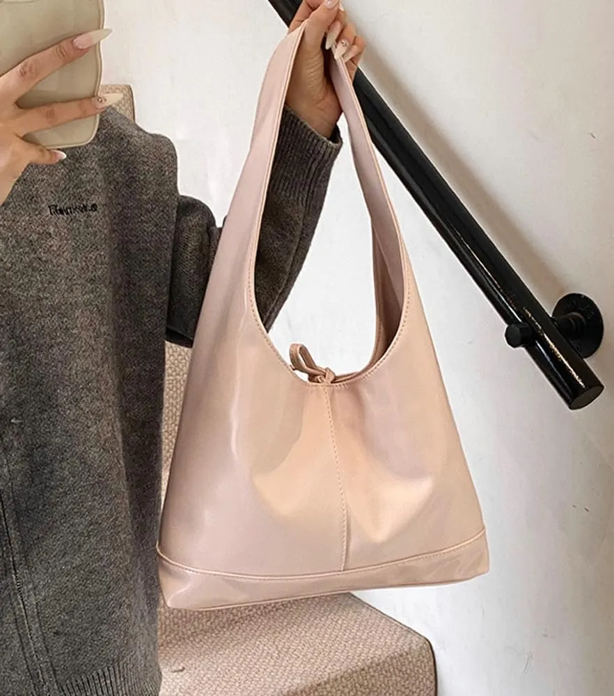 Slouchy Tote Bags For Women Soft Leather Handbag Retro Red Shoulder Bag Y2K Underarm Purse With Bow Casual Work Handbag