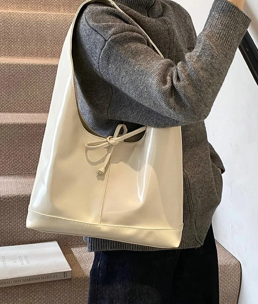 Slouchy Tote Bags For Women Soft Leather Handbag Retro Red Shoulder Bag Y2K Underarm Purse With Bow Casual Work Handbag