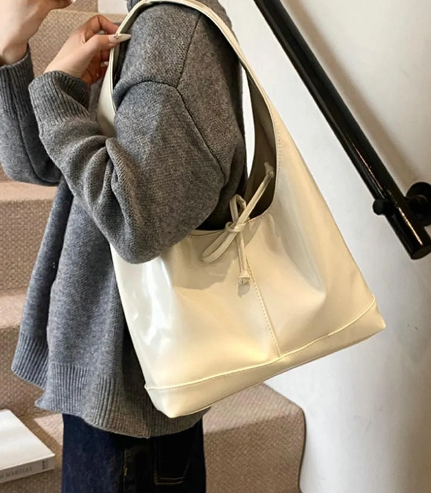 Slouchy Tote Bags For Women Soft Leather Handbag Retro Red Shoulder Bag Y2K Underarm Purse With Bow Casual Work Handbag