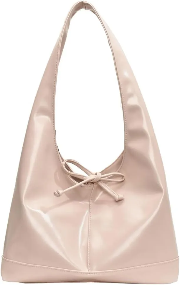 Slouchy Tote Bags For Women Soft Leather Handbag Retro Red Shoulder Bag Y2K Underarm Purse With Bow Casual Work Handbag