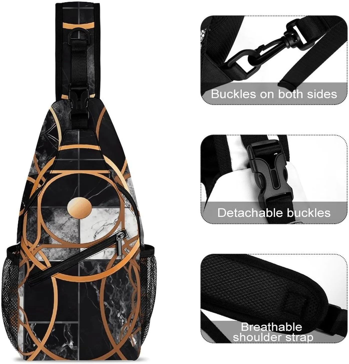 Small Crossbody Sling Backpack Smooth Round Rock Chest Bags for Traveling Chest Fashion Shoulder Bag