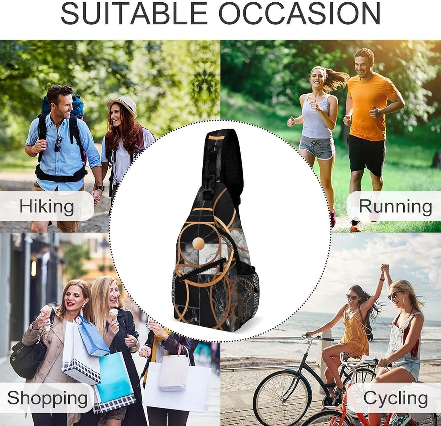 Small Crossbody Sling Backpack Smooth Round Rock Chest Bags for Traveling Chest Fashion Shoulder Bag
