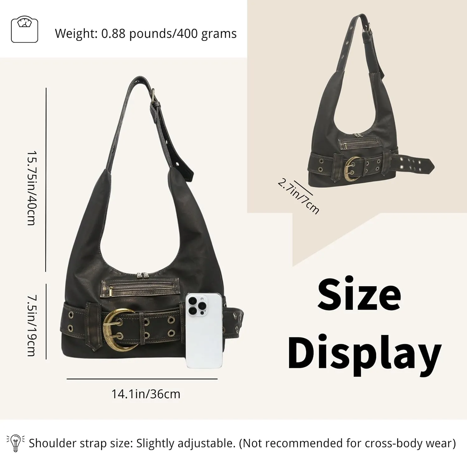 Small Hobo Bag for Women Vegan Leather Slouchy Tote Bag Vintage Shoulder Handbag