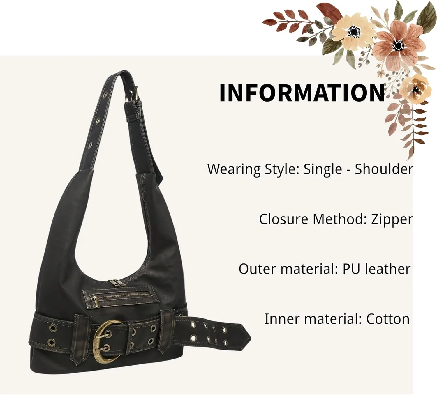 Small Hobo Bag for Women Vegan Leather Slouchy Tote Bag Vintage Shoulder Handbag