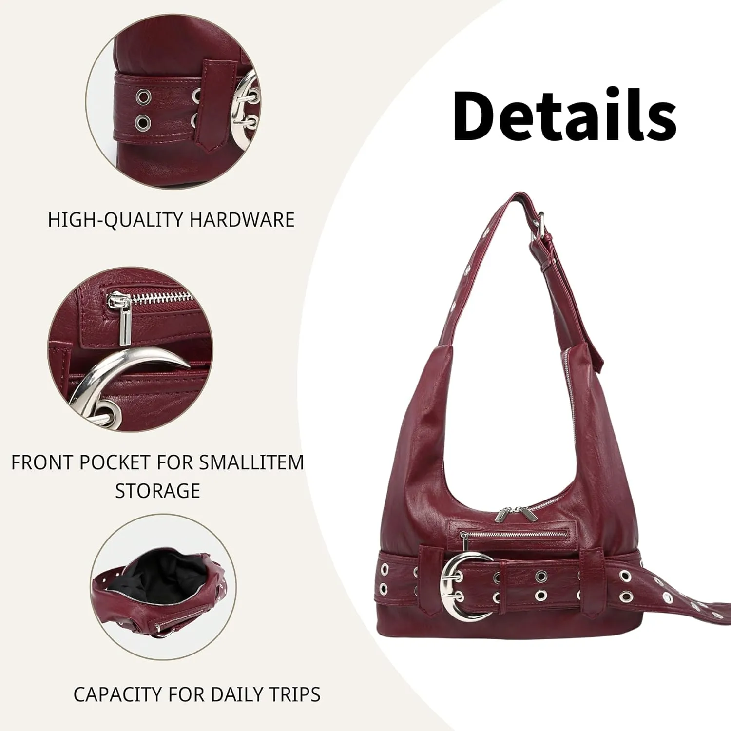Small Hobo Bag for Women Vegan Leather Slouchy Tote Bag Vintage Shoulder Handbag