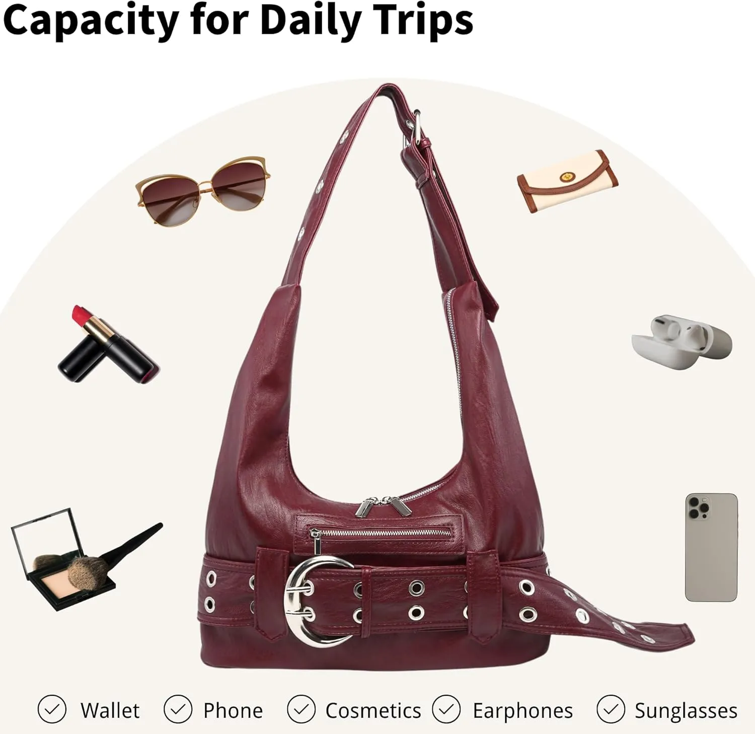 Small Hobo Bag for Women Vegan Leather Slouchy Tote Bag Vintage Shoulder Handbag