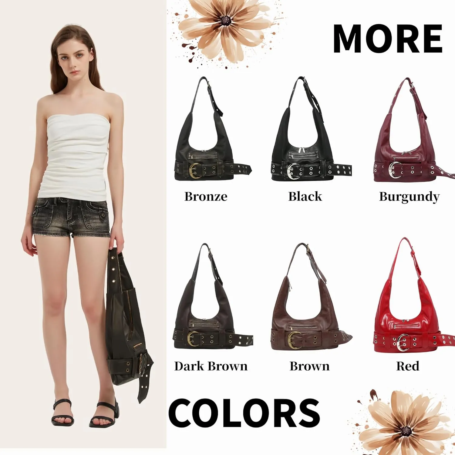 Small Hobo Bag for Women Vegan Leather Slouchy Tote Bag Vintage Shoulder Handbag