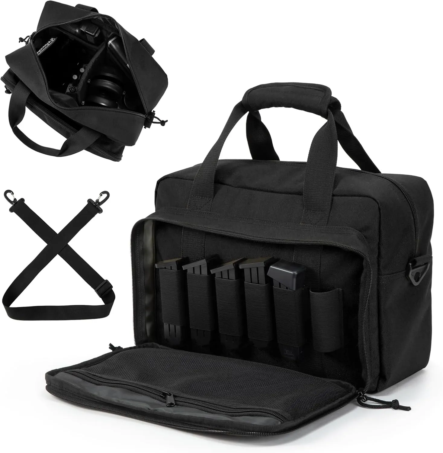 Small Range Bag For 2 Pistols Gun Range Bags For Handguns And Ammo Dual Pistol Handgun Revolver Hunting Bag Gun Carrying Case/Lockable Zippers