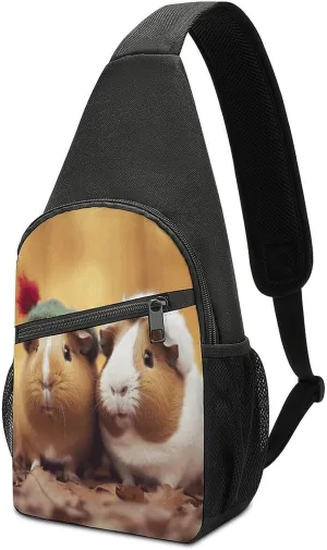 Small Sling Backpack Crossbody Bag,Cute Guinea Pigs Print Chest Bag