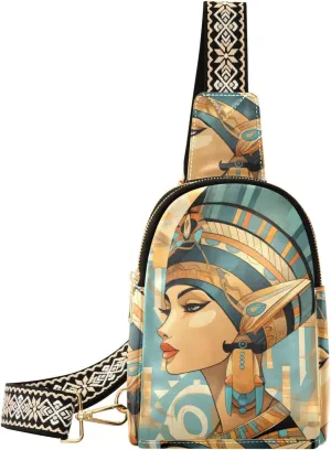 Small Sling Bag for Women Egyptian Woman Portrait Art Leather Crossbody Bags Chest Bag Waist Packs