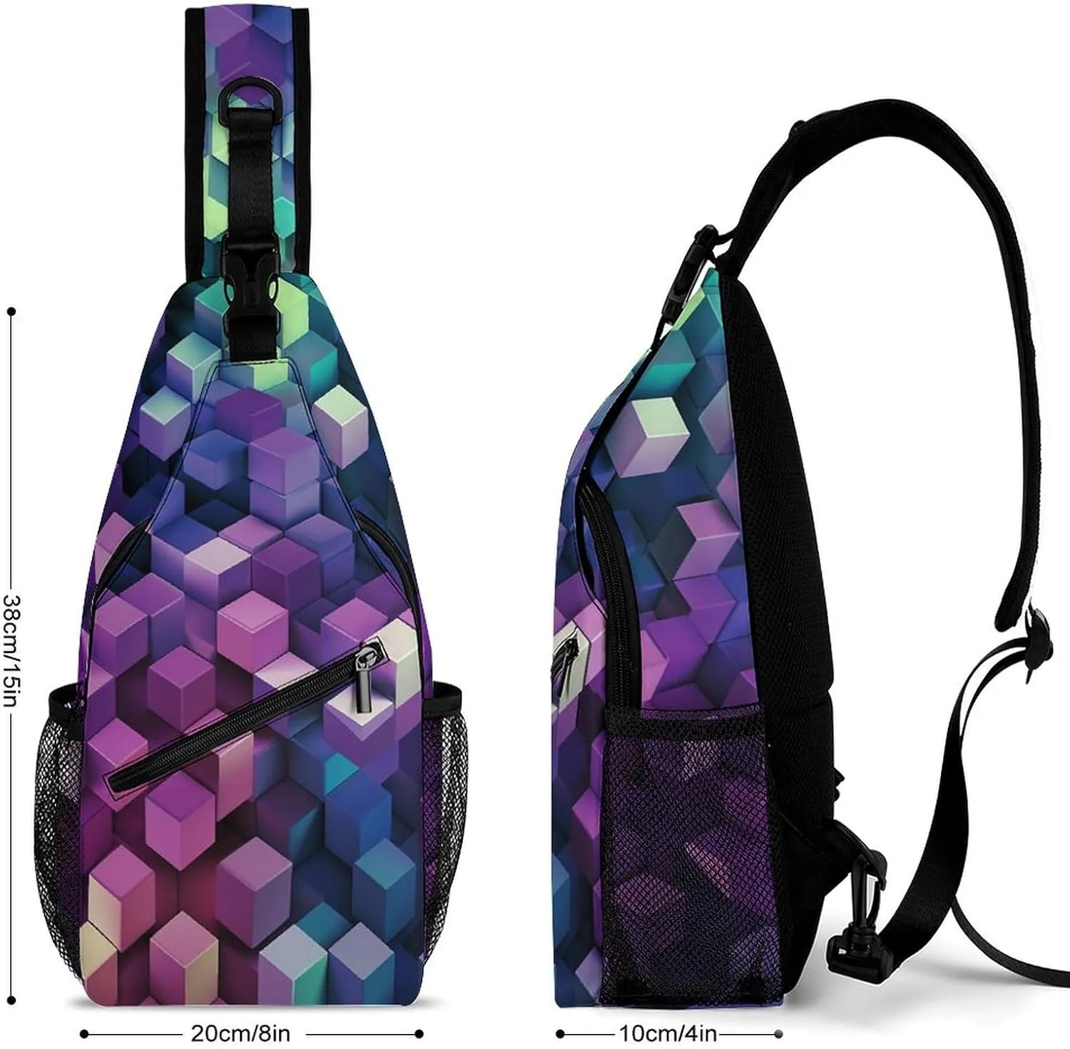 Small Sling Chest Bag Crossbody Bag for Men Women,Abstract Color Cubes Purple Lightweight Gym Daypack for Travel Cycling Hiking