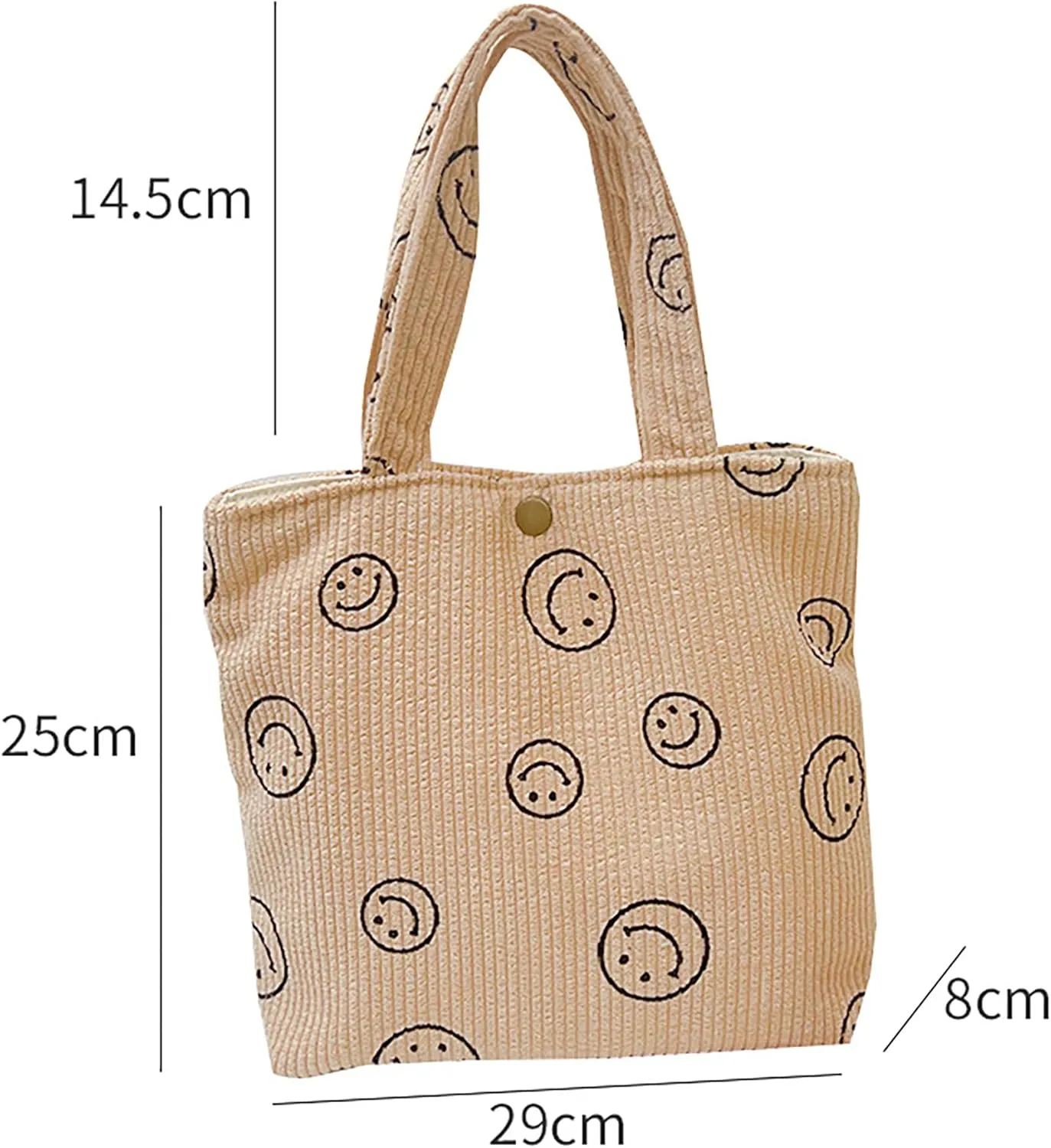 Small Smiley Face Tote Bag, Corduroy Mini Bag for Women, Cute Preppy Aesthetic Reusable Grocery Bag