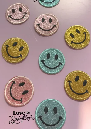 Smiley Face design Sticky Back Patch with glitter