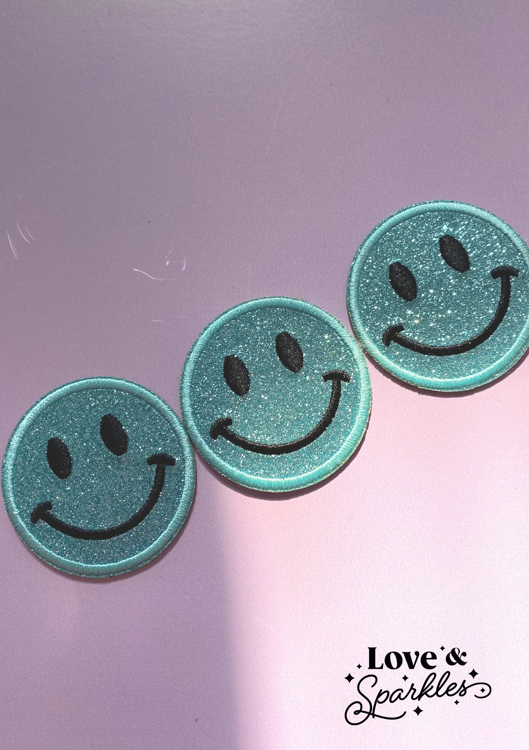 Smiley Face design Sticky Back Patch with glitter