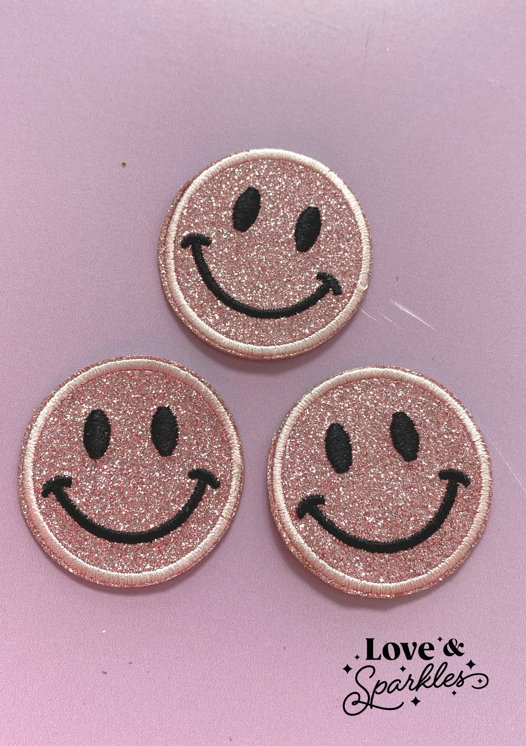 Smiley Face design Sticky Back Patch with glitter