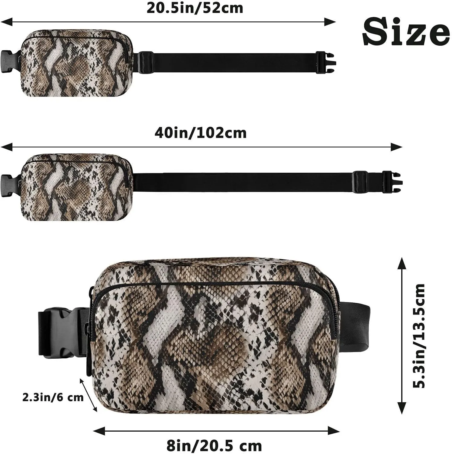 Snake Skin Print Fanny Pack for Women Crossbody Bags Animal Skin Print Belt Bag Waterproof Fashion Waist Packs Unisex with Adjustable Strap for Running Workout Travel Hiking Cycling