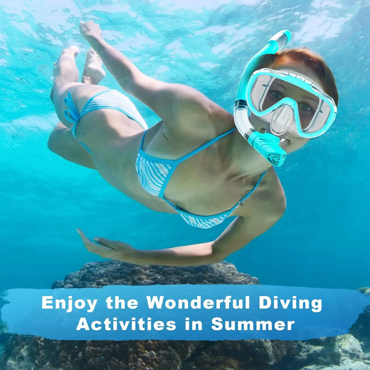 Snorkel Set, Zipoute Snorkel Dry Top Snorkeling Gear for Adults, Panoramic Anti-Leak and Anti-Fog Tempered Glass Lens, Adults Adjustable Snorkeling Set, Scuba Diving Swimming Training Snorkel Kit