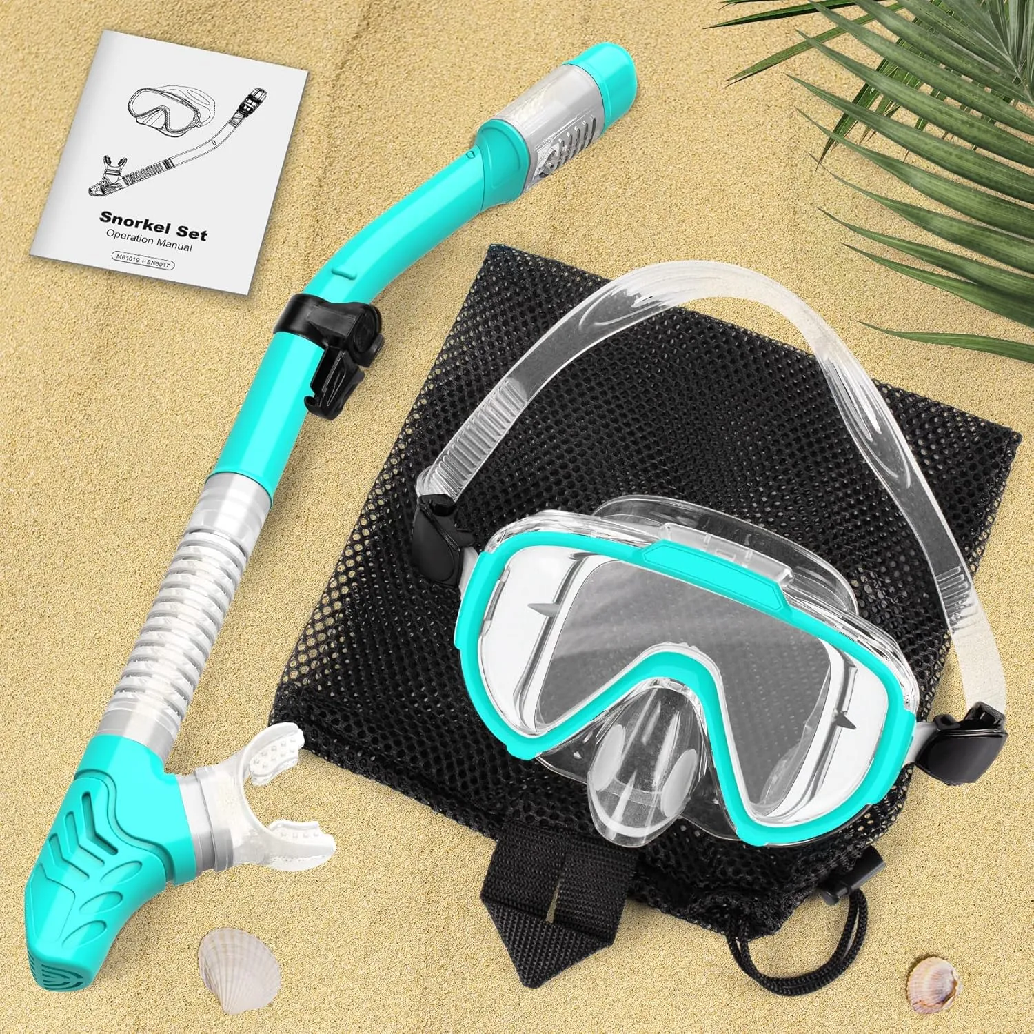 Snorkel Set, Zipoute Snorkel Dry Top Snorkeling Gear for Adults, Panoramic Anti-Leak and Anti-Fog Tempered Glass Lens, Adults Adjustable Snorkeling Set, Scuba Diving Swimming Training Snorkel Kit