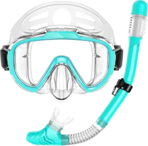 Snorkel Set, Zipoute Snorkel Dry Top Snorkeling Gear for Adults, Panoramic Anti-Leak and Anti-Fog Tempered Glass Lens, Adults Adjustable Snorkeling Set, Scuba Diving Swimming Training Snorkel Kit