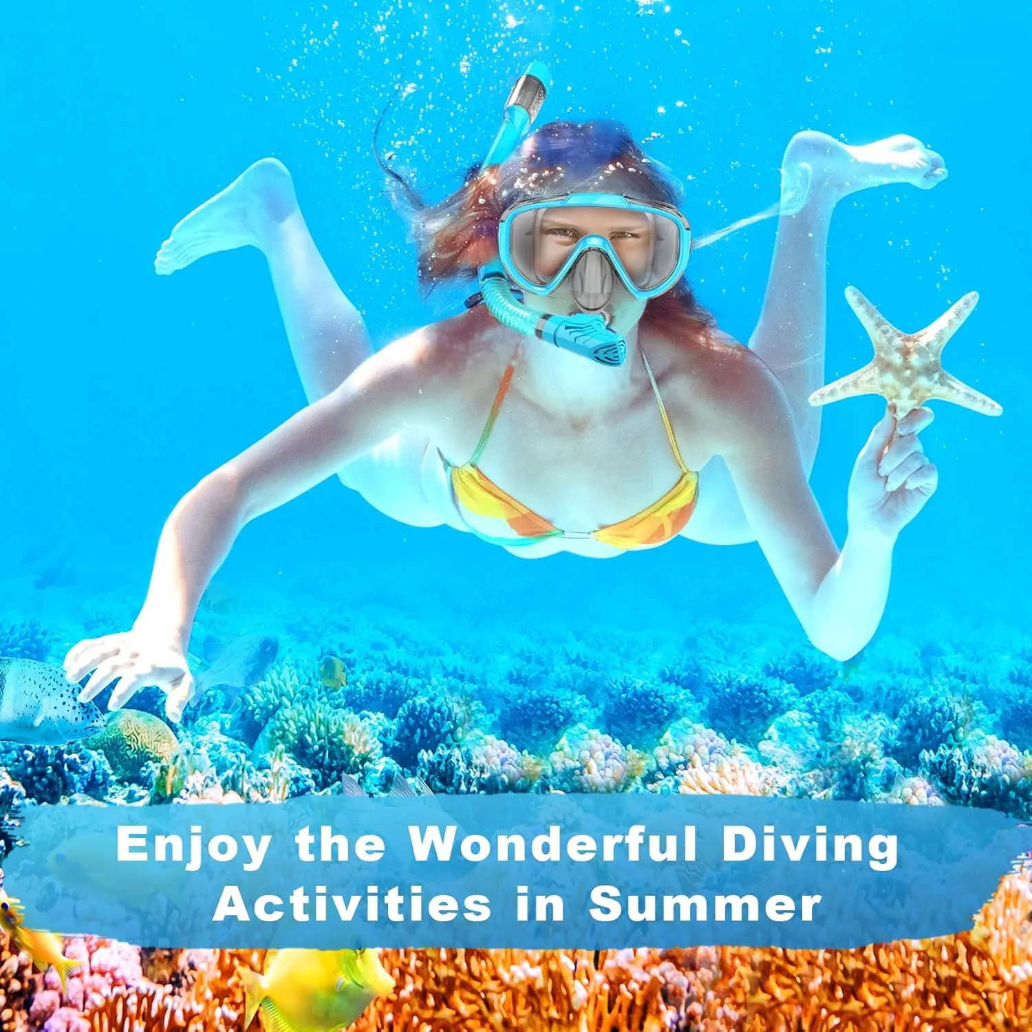Snorkeling Gear for Adults, Dry Top Snorkel Set with Panoramic Anti-Leak and Anti-Fog Tempered Glass Lens, Adjustable Snorkeling Set for Scuba Diving Swimming Training Snorkel Kit