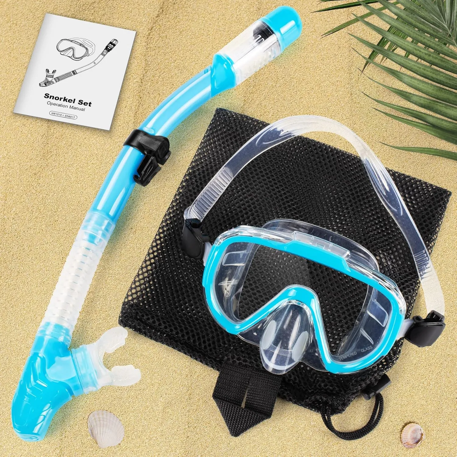 Snorkeling Gear for Adults, Dry Top Snorkel Set with Panoramic Anti-Leak and Anti-Fog Tempered Glass Lens, Adjustable Snorkeling Set for Scuba Diving Swimming Training Snorkel Kit