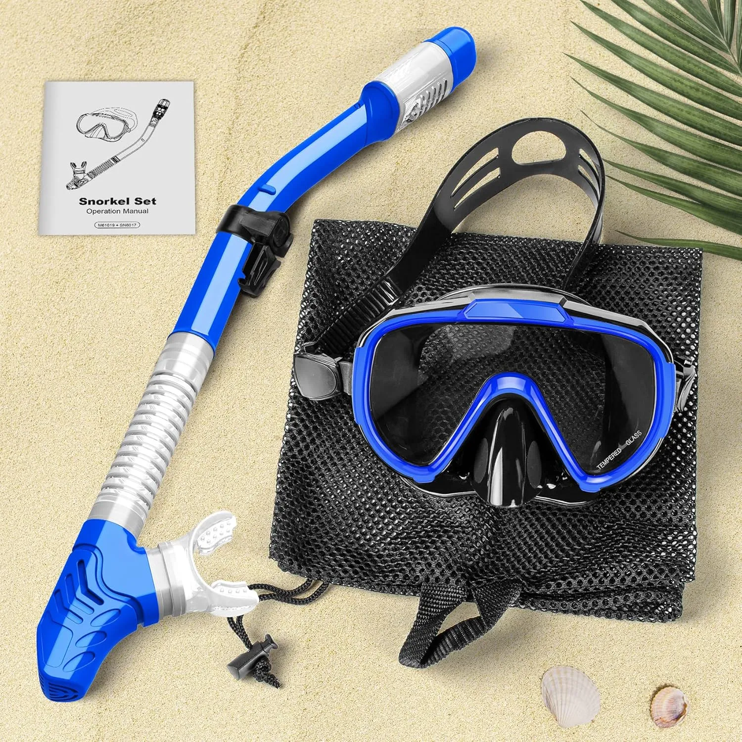 Snorkeling Gear for Adults, Dry Top Snorkel Set with Panoramic Anti-Leak and Anti-Fog Tempered Glass Lens, Adjustable Snorkeling Set for Scuba Diving Swimming Training Snorkel Kit