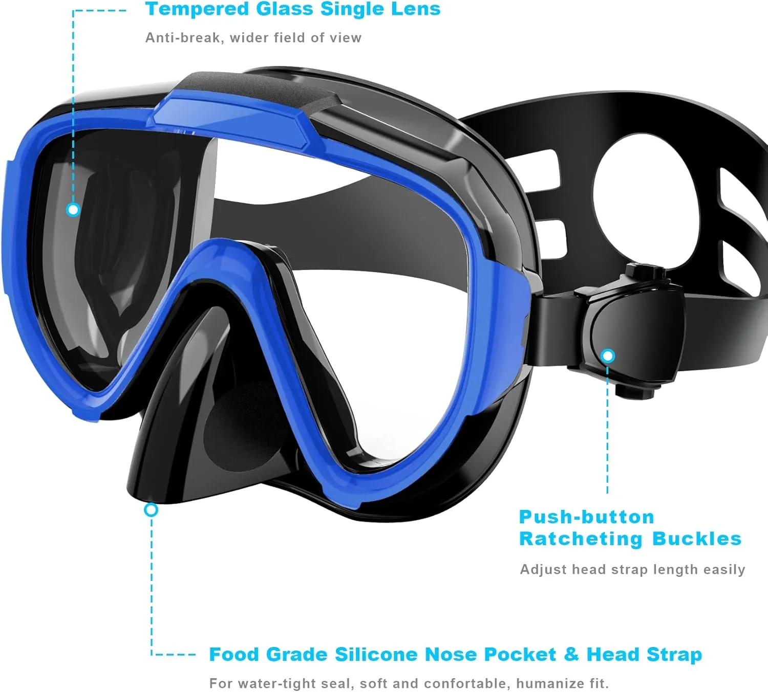 Snorkeling Gear for Adults, Dry Top Snorkel Set with Panoramic Anti-Leak and Anti-Fog Tempered Glass Lens, Adjustable Snorkeling Set for Scuba Diving Swimming Training Snorkel Kit