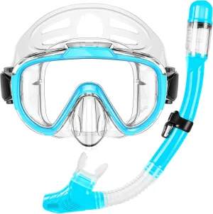 Snorkeling Gear for Adults, Dry Top Snorkel Set with Panoramic Anti-Leak and Anti-Fog Tempered Glass Lens, Adjustable Snorkeling Set for Scuba Diving Swimming Training Snorkel Kit