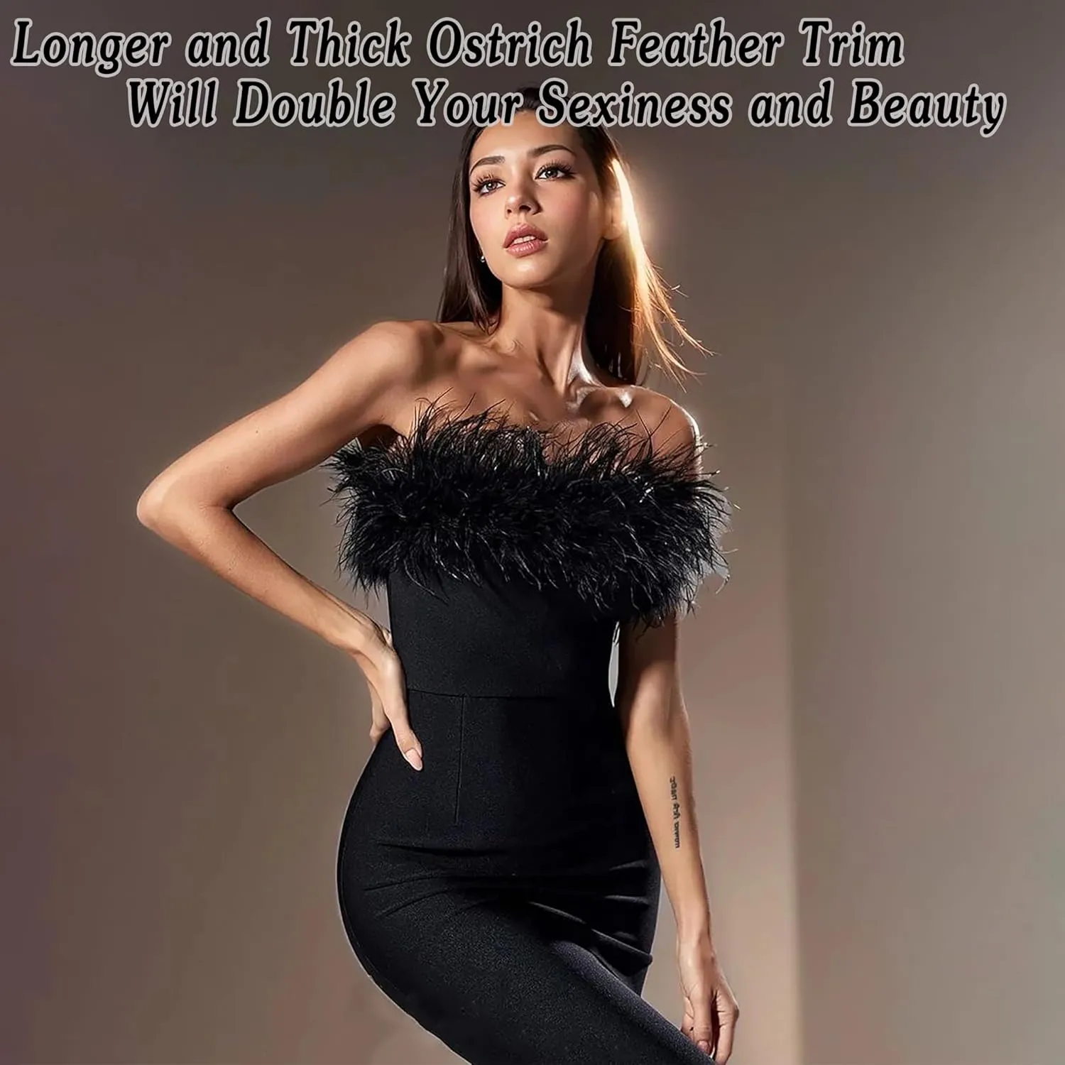 Soarer Black Ostrich Feather Trim - 2Yards 5-7inch Feathers Fringe Trim for DIY Sewing Clothing,Jewelry,Halloween Home Party(Black)