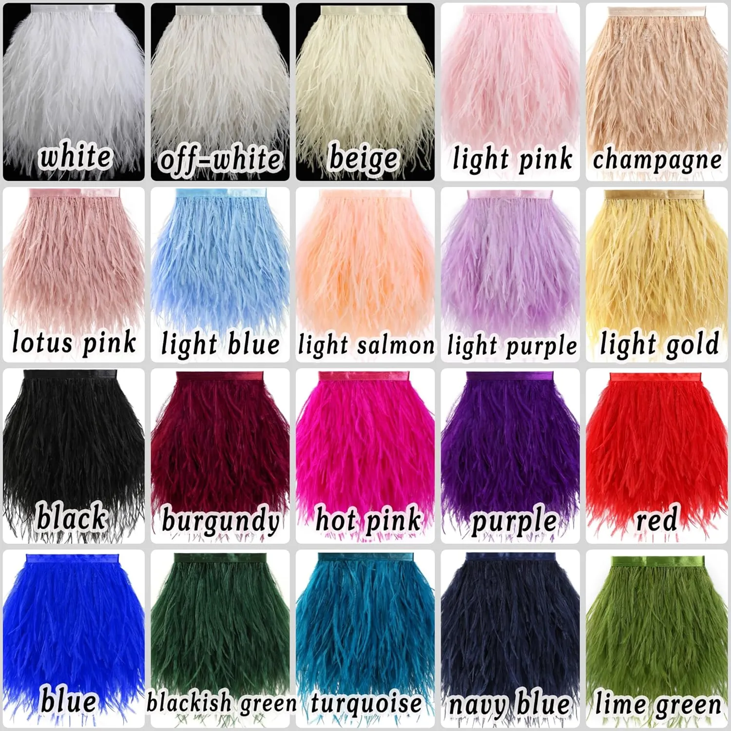 Soarer White Ostrich Feather Trim - 2Yards 5-7inch Feathers Fringe Trim for DIY Sewing Clothing,Wedding,Christmas Home Party(White)