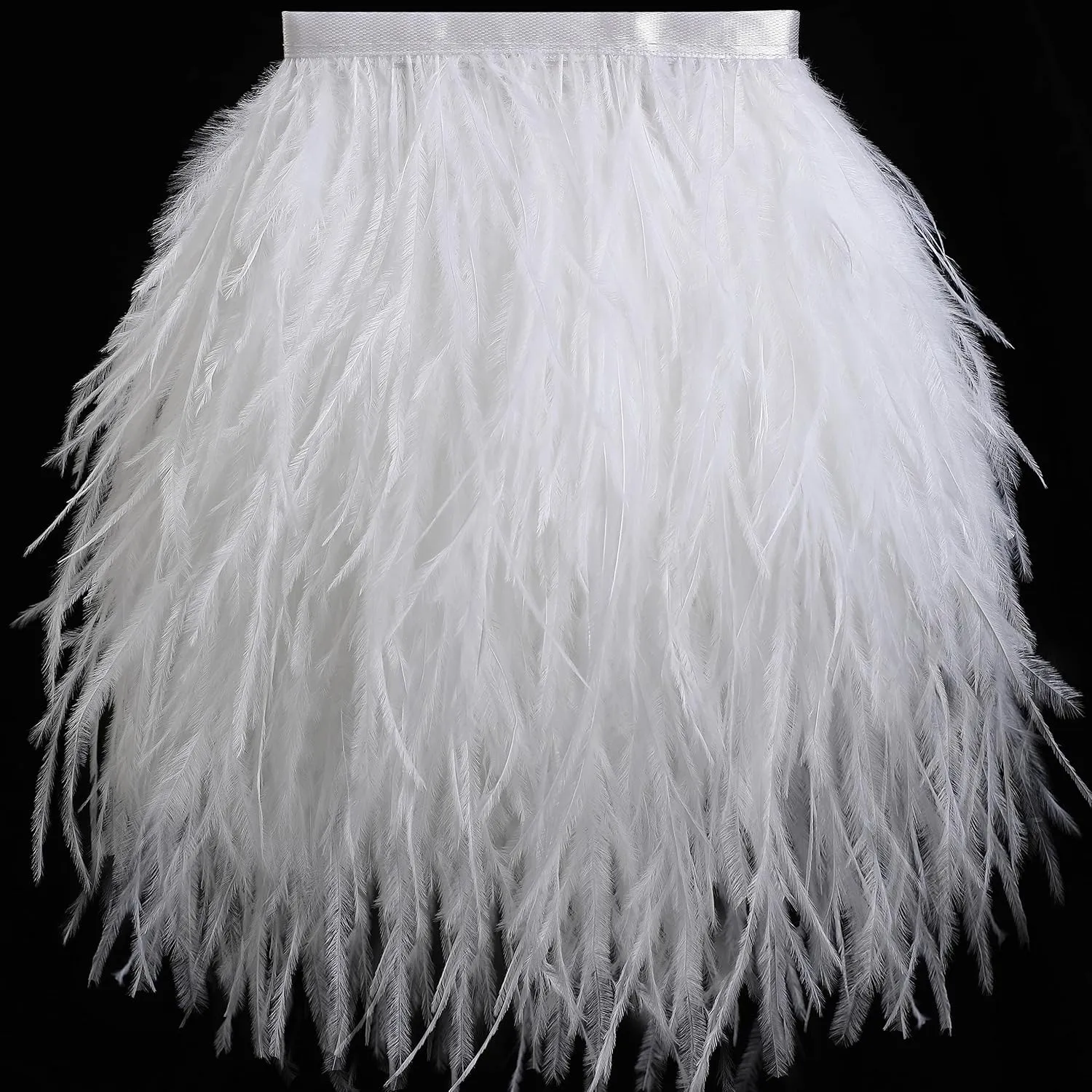 Soarer White Ostrich Feather Trim - 2Yards 5-7inch Feathers Fringe Trim for DIY Sewing Clothing,Wedding,Christmas Home Party(White)