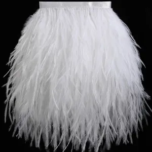 Soarer White Ostrich Feather Trim - 2Yards 5-7inch Feathers Fringe Trim for DIY Sewing Clothing,Wedding,Christmas Home Party(White)